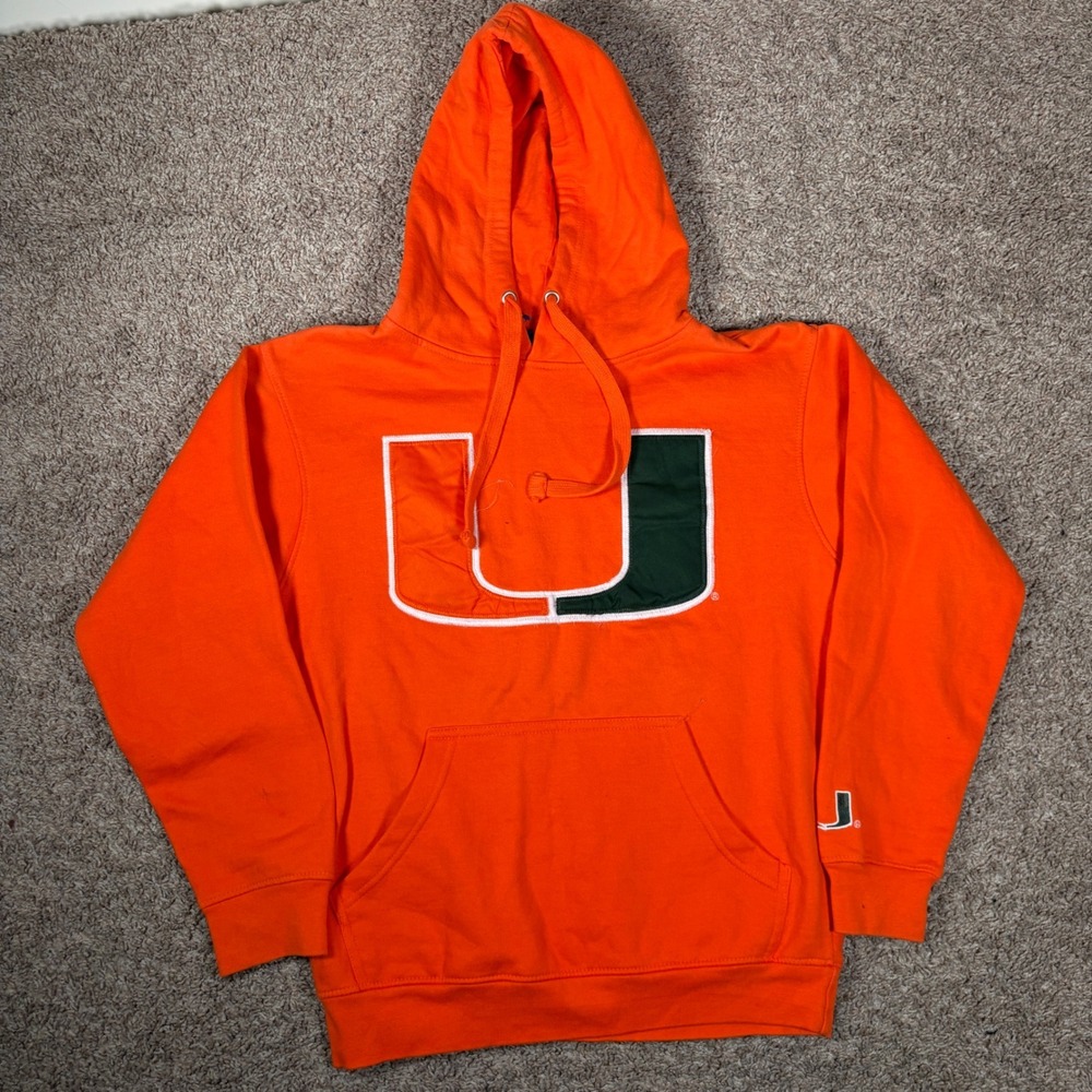 OVB University of Miami Hurricanes Hoodie Mens Small Orange Pullover NCAA Logo